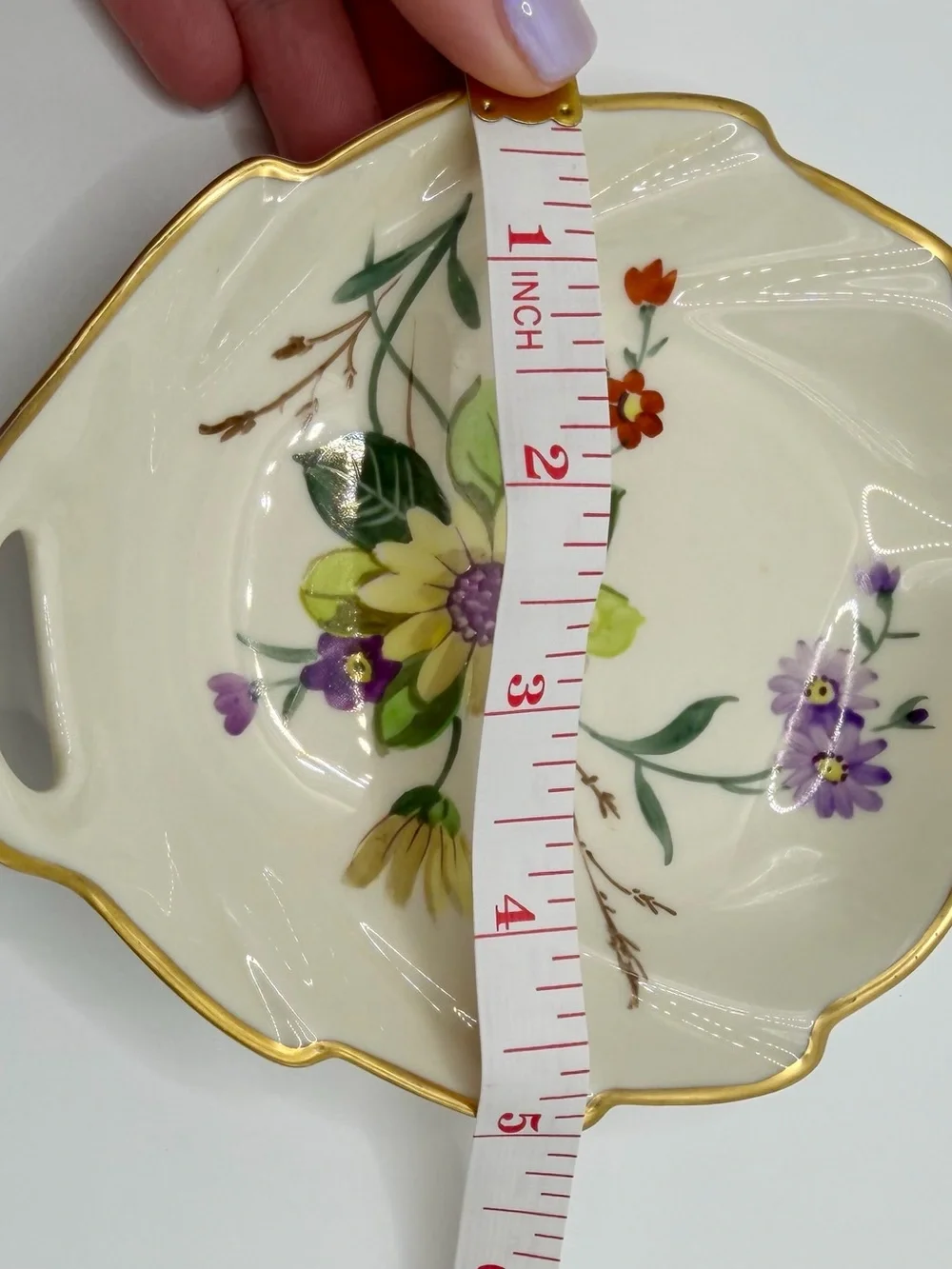 Vintage Pickard China Hand Painted Leaf Trinket Dish Gold Trim USA #228-77